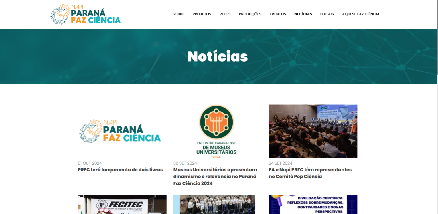 NAPI Paraná Faz Ciência de site novo